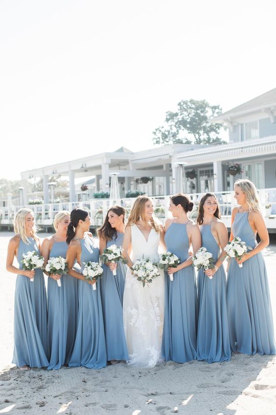 dusty blue bridesmaid dresses winter