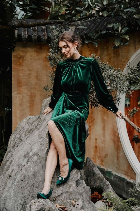 emerald green winter dress formal