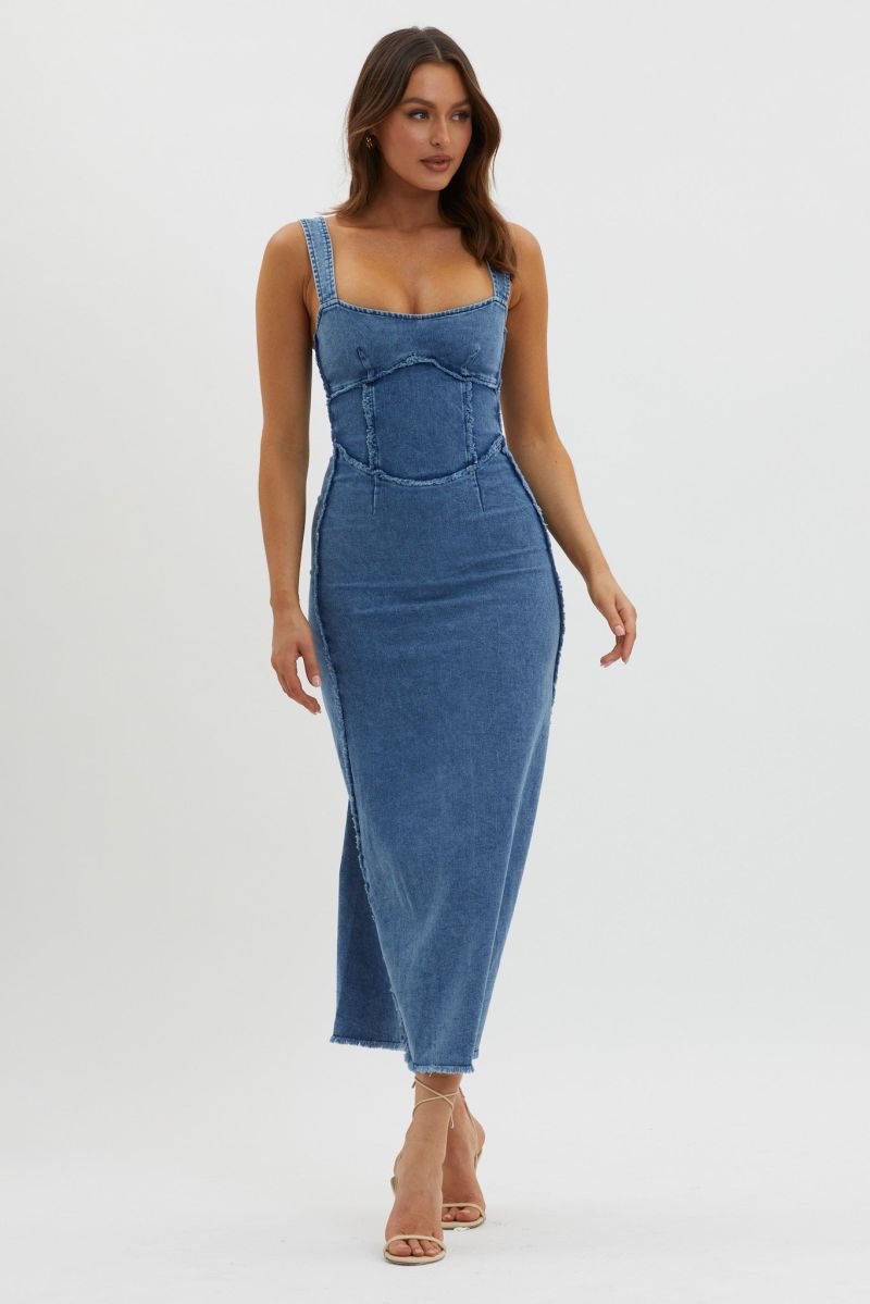 fitted denim bodycon dress