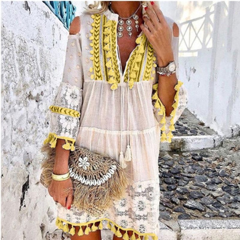 fringe hem boho dress casual