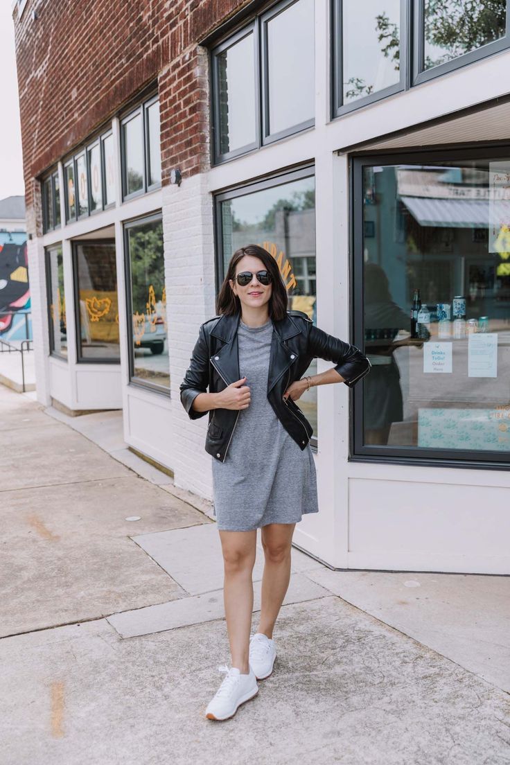 gray tshirt dress winter outfit