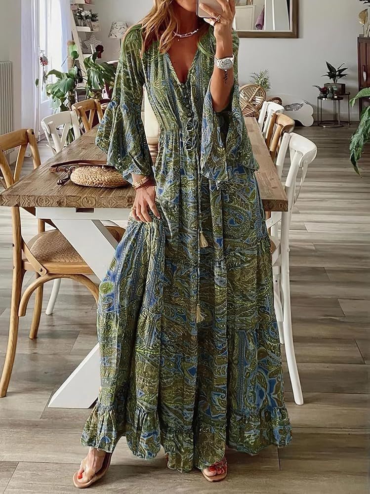 long sleeve boho maxi dress fall