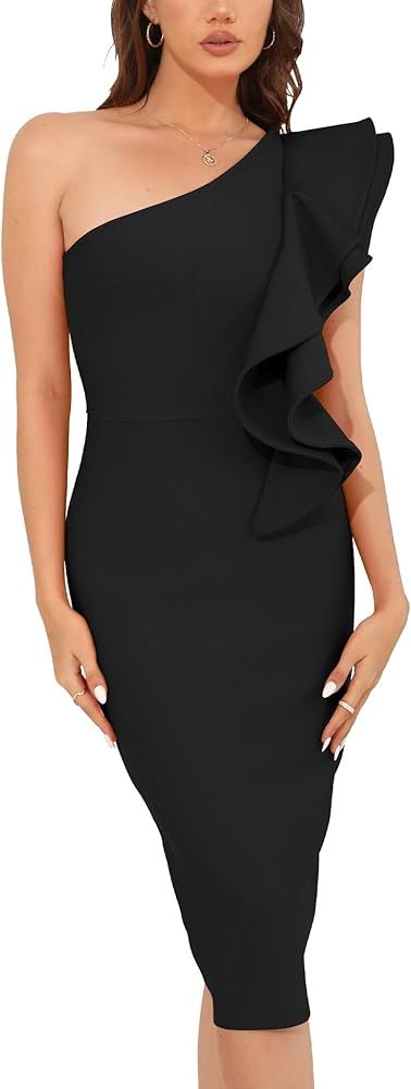 one shoulder bodycon midi elegant