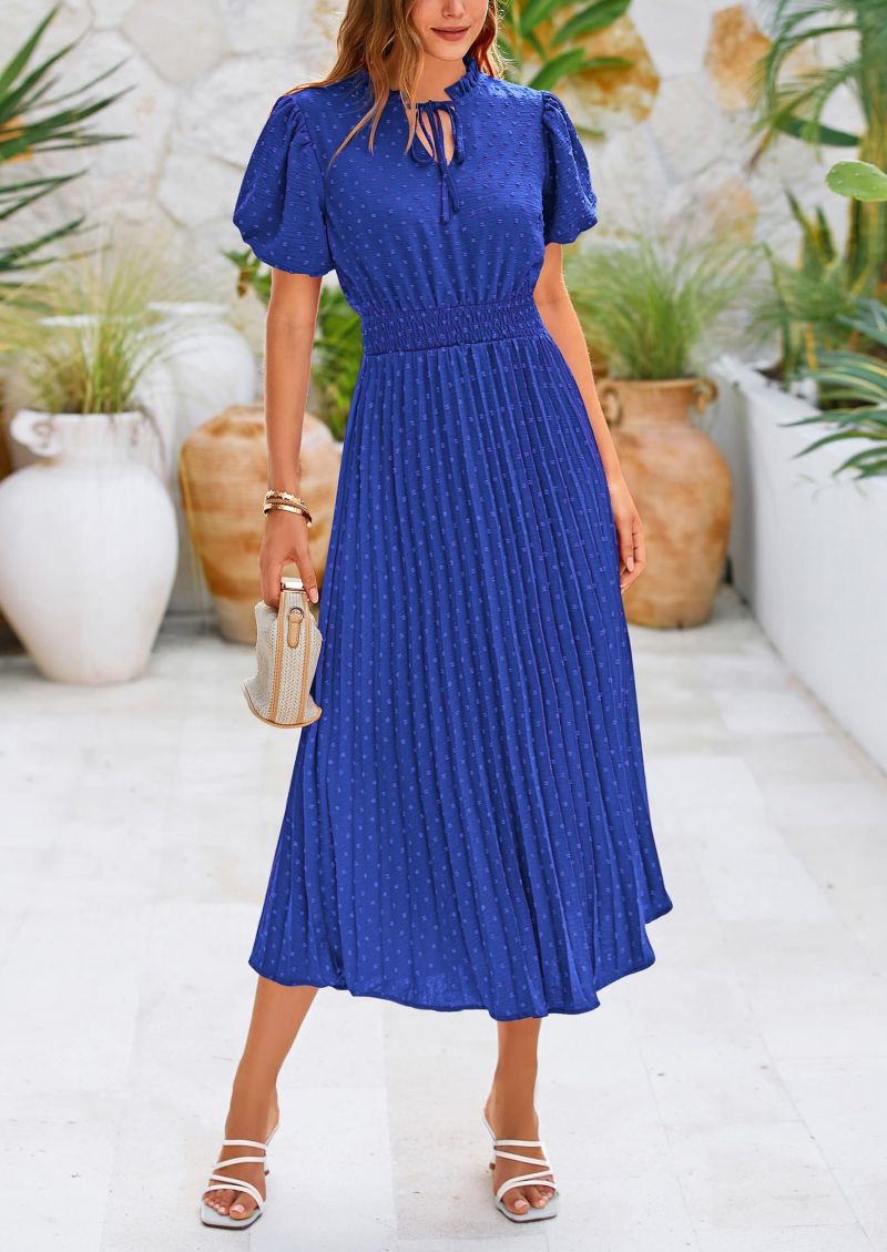pleated midi dress flowy