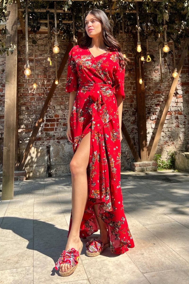 red floral boho dress festival