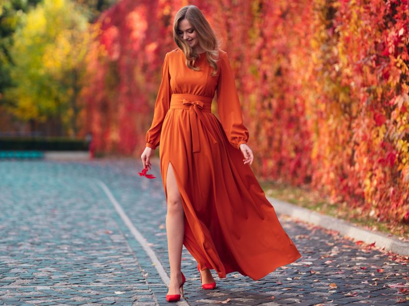 rust orange fall dress autumn