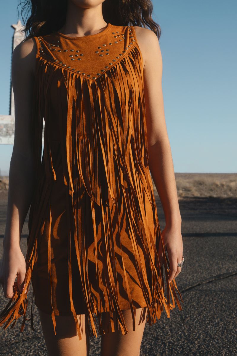 suede fringe dress coachella style