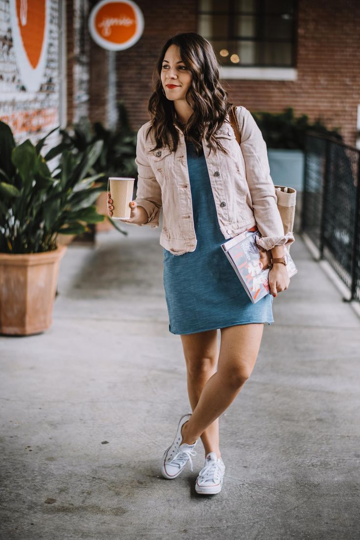 tshirt dress with denim jacket