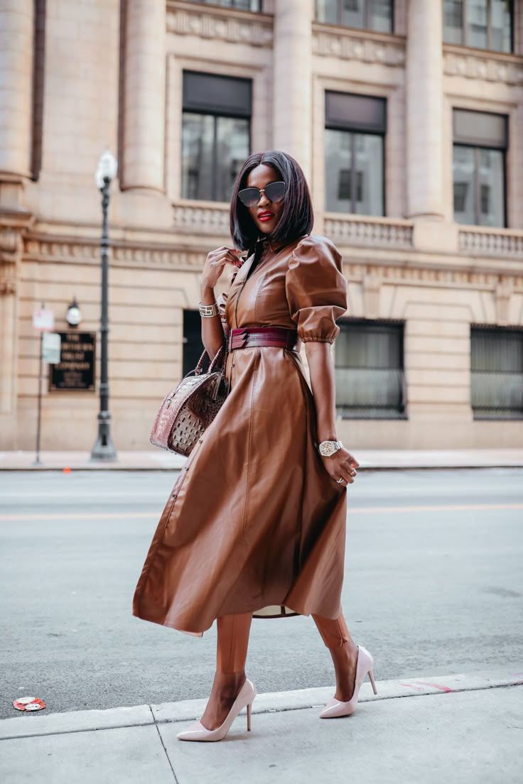 brown leather fall dress edgy