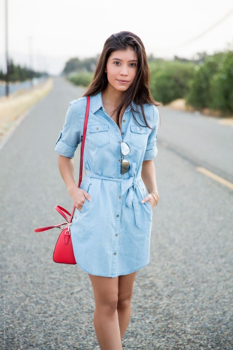 chambray shirt dress outfit