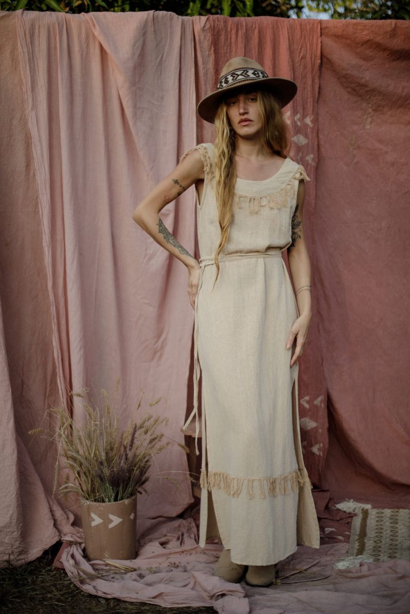 cream fringe boho dress summer