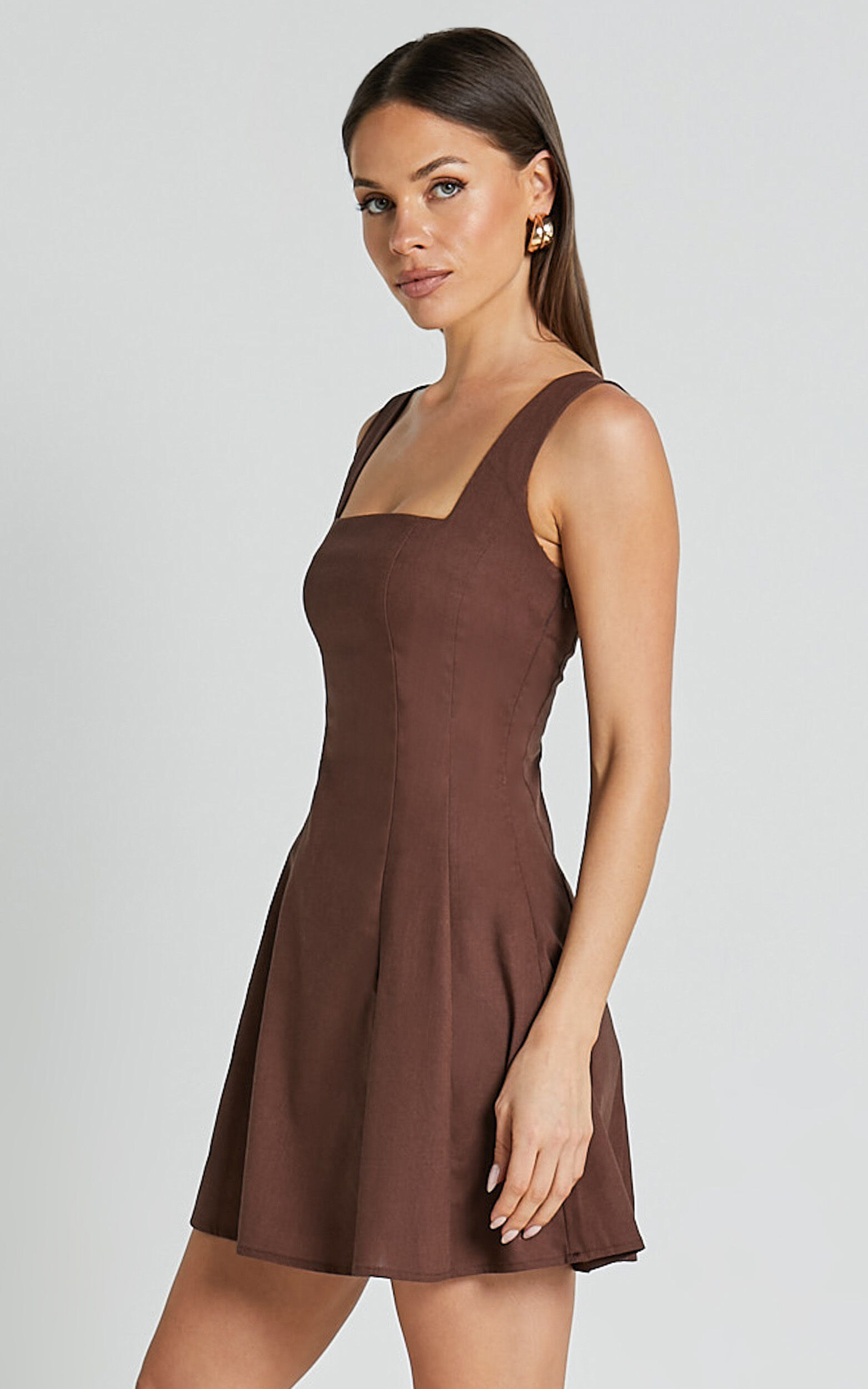 Adiana_Mini_Dress_-_Linen_Look_Square_Neck_Shirred_Back_A_Line_Dress_in_Chocolate_0008